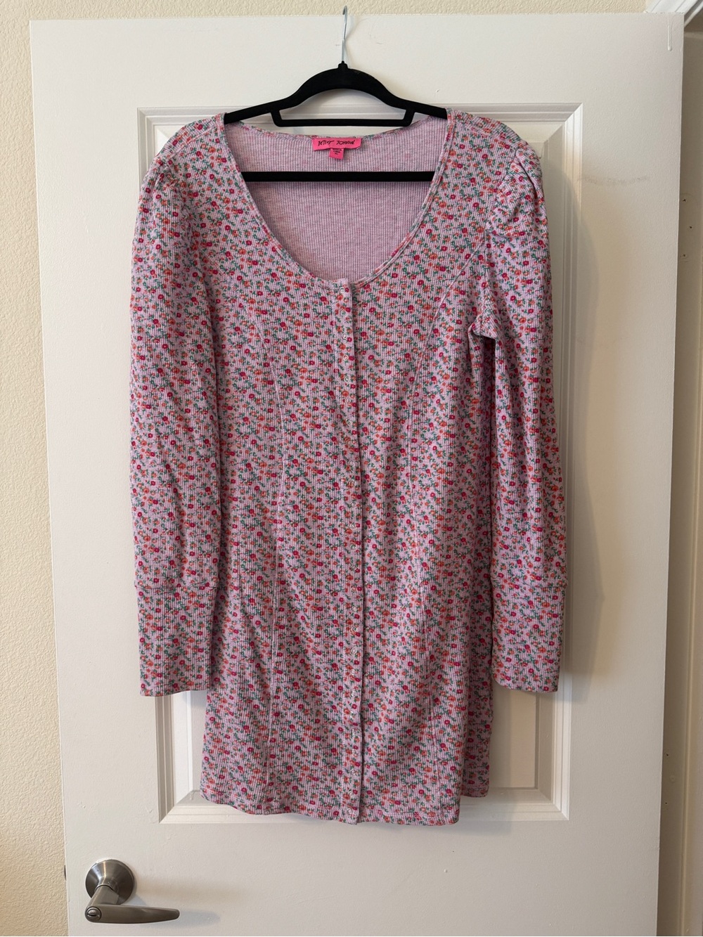 Betsey Johnson Pink Floral Scoop-Neck Cardigan